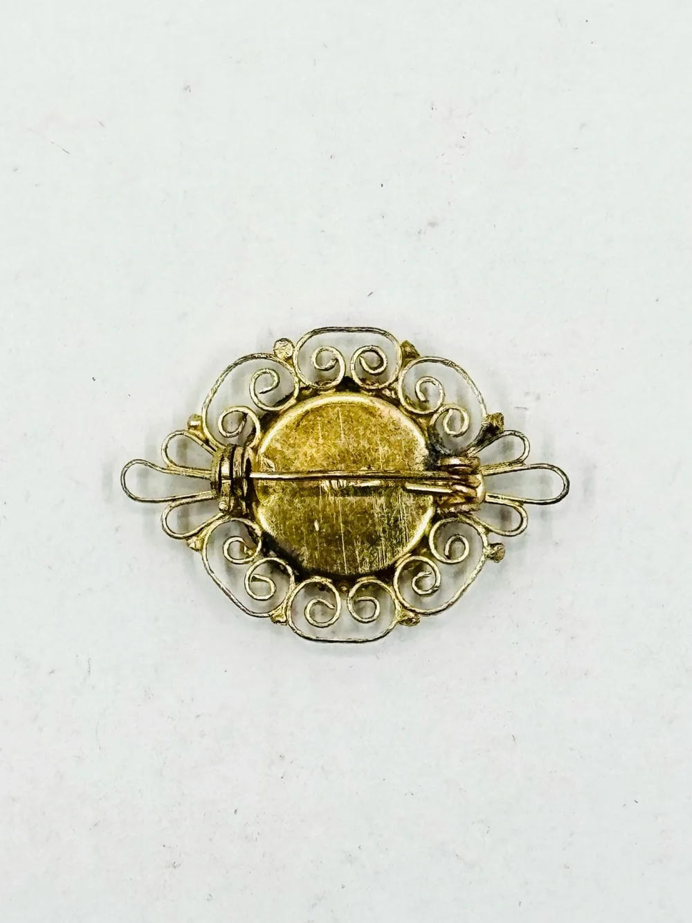 Vintage Floral Micro Mosaic Brooch with Antiqued Gold Tone Filagree Frame Italy